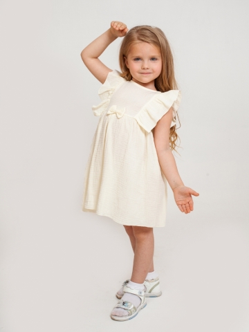Купить 322-СЛ. Платье из муслина детское, хлопок 100% сливочный, р. 74,80,86,92 в Железноводске
