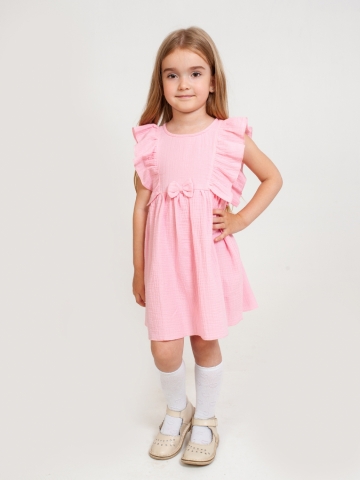 Купить 322-Р. Платье из муслина детское, хлопок 100% розовый, р. 74,80,86,92 в Железноводске