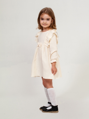 Купить 321-СЛ. Платье из муслина детское, хлопок 100% сливочный, р. 74,80,86,92 в Железноводске
