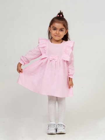 Купить 321-Р. Платье из муслина детское, хлопок 100% розовый, р. 74,80,86,92 в Железноводске